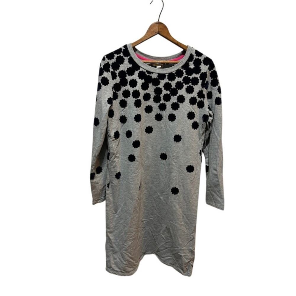 Boden Gray Navy Velvet Flowers Sweatshirt Shirt Dress Women's size US 12 Long